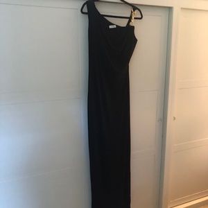 CALVIN KLEIN Classy Black floor length Dress Gown w gold chain strap size 8